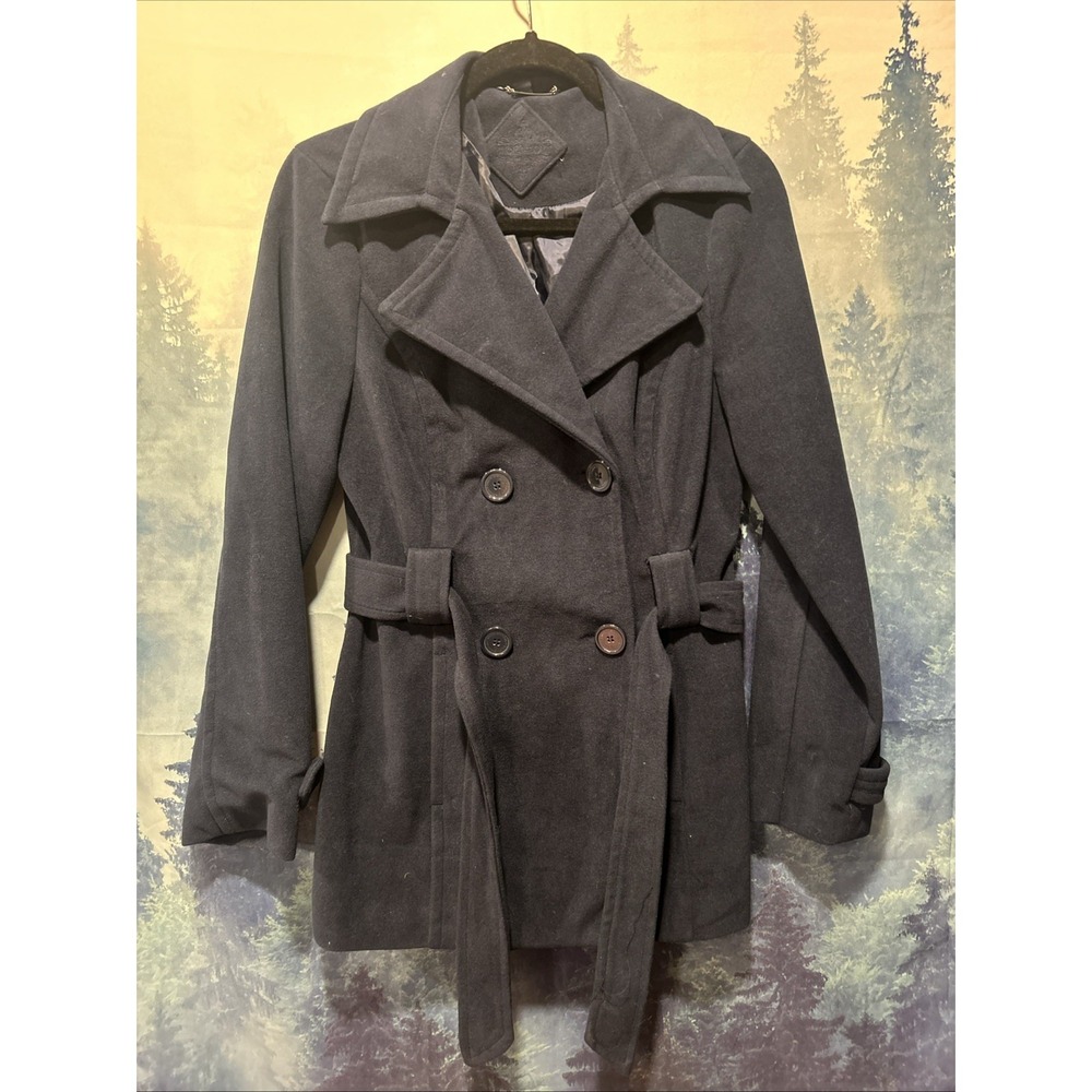 JOUJOU Women's‎ Belted Double-Breasted Pea Coat Gray Size Medium